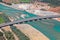 Bridge on Achelous river, Greece, aerial view.