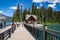 Bridge across Emerald Lake, leading to the lodge and restaurant in summer
