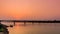 Bridge across the Mekong River at sunset. Thai-Lao friendship br