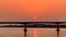 Bridge across the Mekong River at sunset. Thai-Lao friendship br