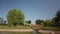 Bridge across water in garden