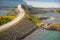 Bridge Atlanterhavsvegen with an amazing view over the norwegian mountains, Atlantic road, Norway