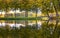 Bridge with autumn trees and color leaves in autumn season, Germany, Schwerin, Europe