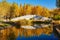 The bridge and autumnal trees lakeside