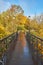 bridge with beautiful metal forging, in the park warm autumn in