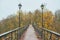 bridge with beautiful metal forging, in the park warm autumn in