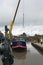 Bridge being lifted out of position over cananl arm