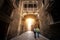 Bridge between buildings in Barri Gotic quarter of Barcelona