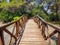 Bridge built with logs in the interpretation center of the Albufera de Valencia and the lagoon that can be visited next to the