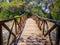 Bridge built with logs in the interpretation center of the Albufera de Valencia and the lagoon that can be visited next to the