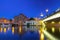 Bridge in Bydgoszcz city over Brda river at night