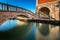 Bridge, Canal and Doge`s Palace Illuminated by Rising Sun, Venice