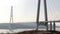 The bridge from Cape Churkin to Russky Island through the Bosphorus East in the Far Eastern city of Vladivostok. The movement of c
