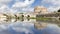 Bridge and Castle Sant Angelo with reflection in the water in Rome
