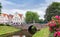 Bridge and flowers at the canal in Friedrichstadt