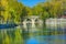 Bridge Green Willows Reflection Beihai Lake Park Beijing China