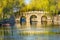 Bridge Green Willows Reflection Beihai Lake Park Beijing China