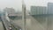 Bridge in Guangzhou City in Smog, Car Traffic. Guangdong, China. Aerial View