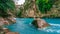 The bridge is known as `Bugrum or Oluk` bridge. Koprucay river landscape from Koprulu Canyon National Park in Manavgat, Antalya.