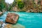 The bridge is known as `Bugrum or Oluk` bridge. Koprucay river landscape from Koprulu Canyon National Park in Manavgat, Antalya.