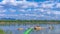 A bridge leading to the Buddha`s Footprint in the middle of the Mekong River in  Nakhon Phanom Province, Thailand