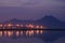 Bridge and light at Tunis lake at dawn