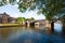 Bridge and modern apartments