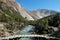 Bridge in mountain valley in nepalese himalayas