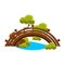 Bridge Over Blue Stream Bonsai Miniature Traditional Japanese Garden Landscape Element Vector Illustration