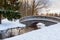 Bridge over canal in Catherine park at Tsarskoe Selo in winter. Pushkin. Saint Petersburg. Russia