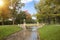 The bridge over the channel overgrown with a duckweed. Catherine Park. Pushkin Tsarskoye Selo. Petersburg