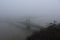 Bridge over Danube river in the fog city road panoramic photo Budapest