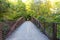 A bridge over a river with metal railing and lush green trees at the Chattahoochee River National Recreation Area