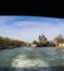 The bridge over Seine river frames Notre Dame Cathedral. Before the fire. April 05, 2019. Paris France