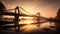Bridge over water with the sunrise in the background, creating a beautiful silhouette, AI generative