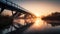 Bridge over water with the sunrise in the background, creating a beautiful silhouette, AI generative