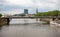 Bridge over weser on cloudy summer day moderen building bremen germany