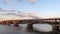 Bridge over a wide river. The Dnieper River in Kiev, view of the `Bridge
