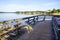 Bridge pathway fence wooden in hossegor lake in landes France