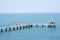 A bridge with a pier and jumping and walking people Burgas, Bulg