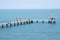 A bridge with a pier and jumping and walking people Burgas, Bulg