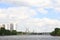 Bridge and port on the Moskva River, Nagatinsky Zaton, May 2021