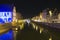 Bridge and quay in old town strasbourg by night