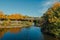 Bridge with river in Bietigheim-Bissingen, Germany. Autumn. viaduct over the Enz River, on a fall summer day. Bietigheim