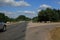 Bridge, roadside and asphalt, blue sky in the city streets in public places.