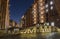 Bridge in Speicherstadt in Hamburg Night Light and brick houses.