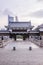 The bridge to entrance at hiroshima castle with wall to protect