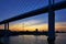 Bridge to the island of RÃ¼gen with sunset and view of Stralsund. Germany