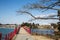 Bridge to mainland Matsushima from small island of Fukuurajima Japan