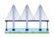 Bridge vector illustration. City architecture element with cables, freeway and bridge-construction across the river with